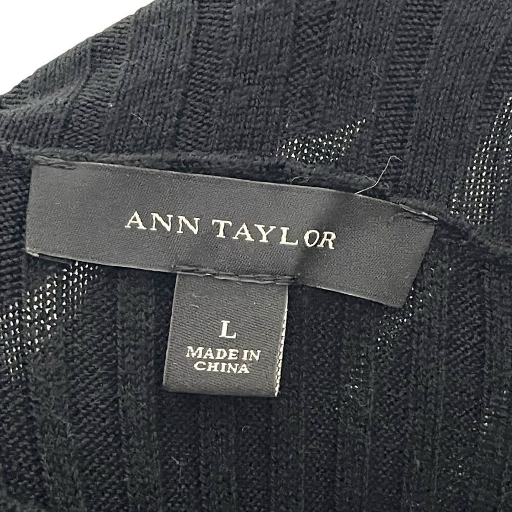 ANN TAYLOR Black Ribbed Stretch Knit Turtleneck Midi Dress L - Picture 3 of 6